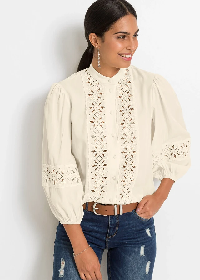 Blouse met kant van een soepele viscosemix