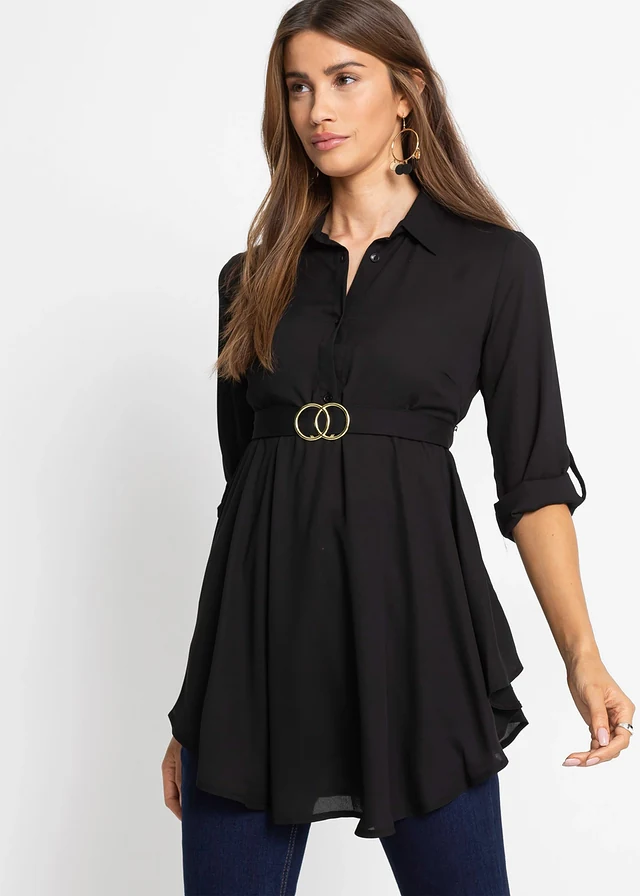 Tunique col chemise, Couleur: noir
