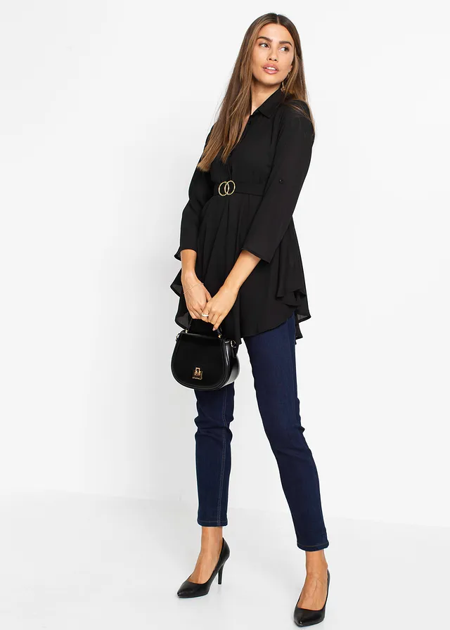 Tunique col chemise, Couleur: noir