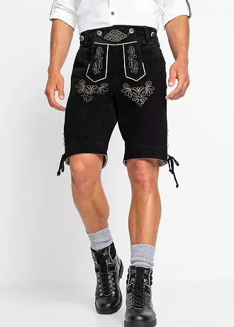 Krátké krojové kožené kalhoty Regular Fit, barva: černá