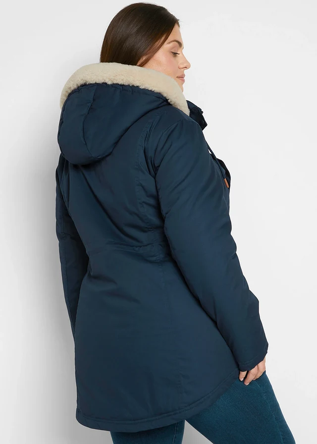 Parka rembourrée avec bordure sherpa, Couleur: bleu foncé