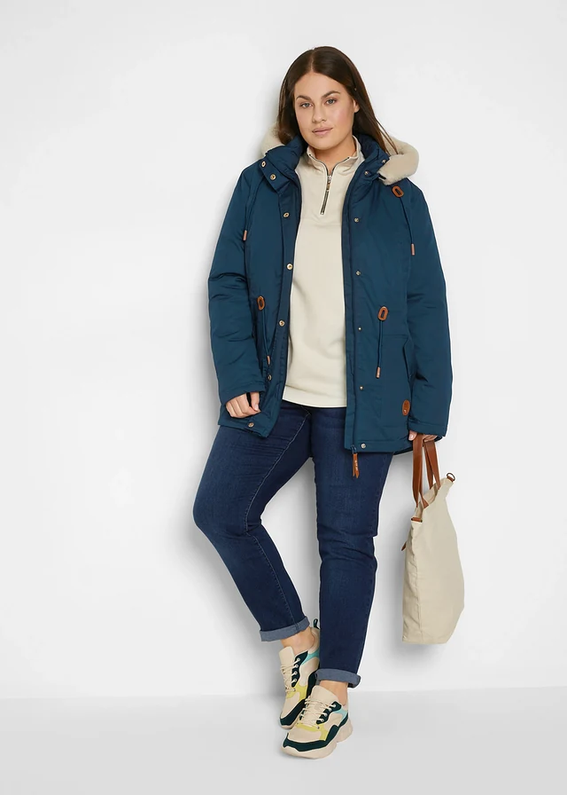 Parka rembourrée avec bordure sherpa, Couleur: bleu foncé