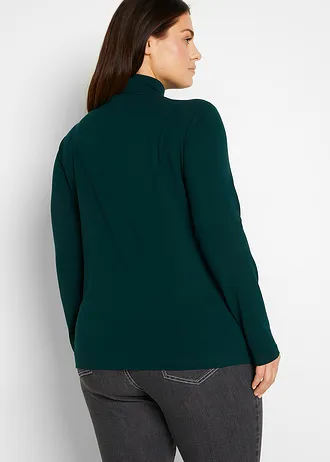 Longsleeve met col in een katoenmix (set van 2), Kleur: diepgroen+wit