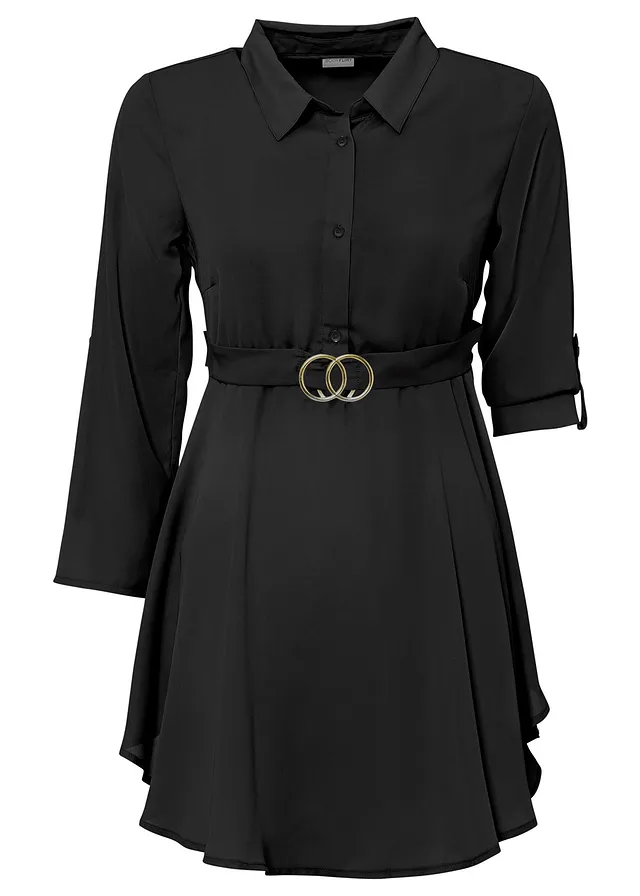 Tunique col chemise, Couleur: noir