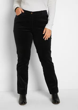 Stretch corduroy broek, straight, Kleur: zwart
