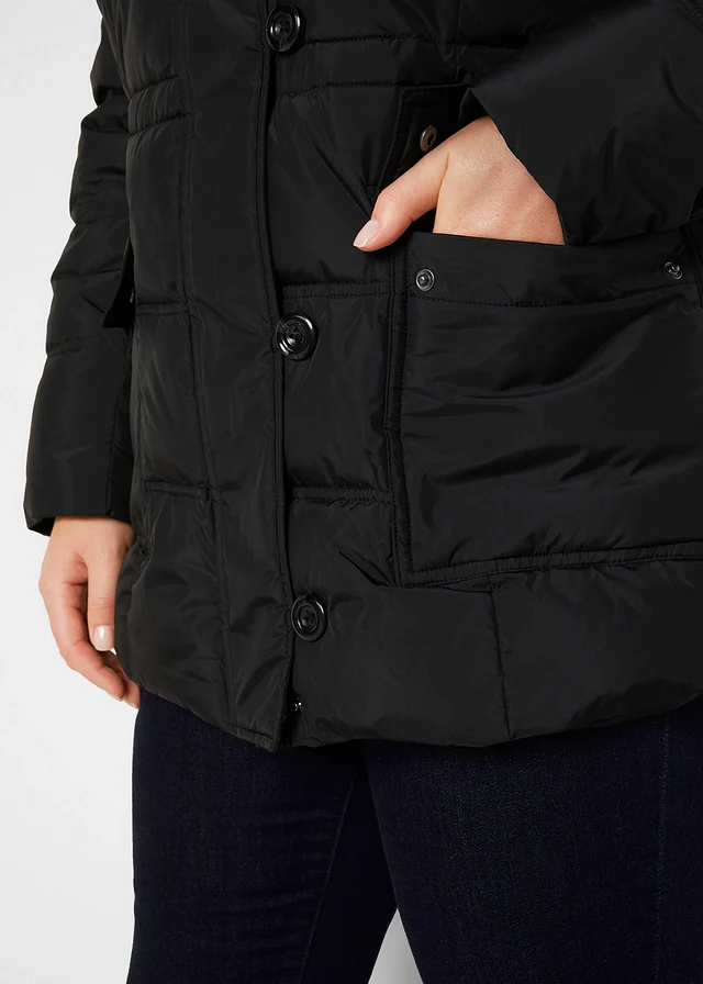 Veste matelassée à capuche, Couleur: noir