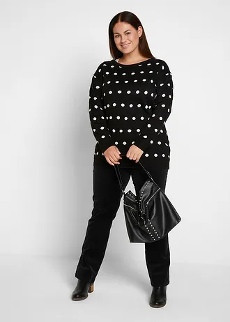 Stretch corduroy broek, straight, Kleur: zwart