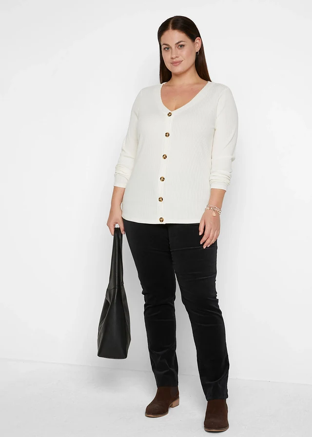 Pantalon slim en velours côtelé extensible, Couleur: noir