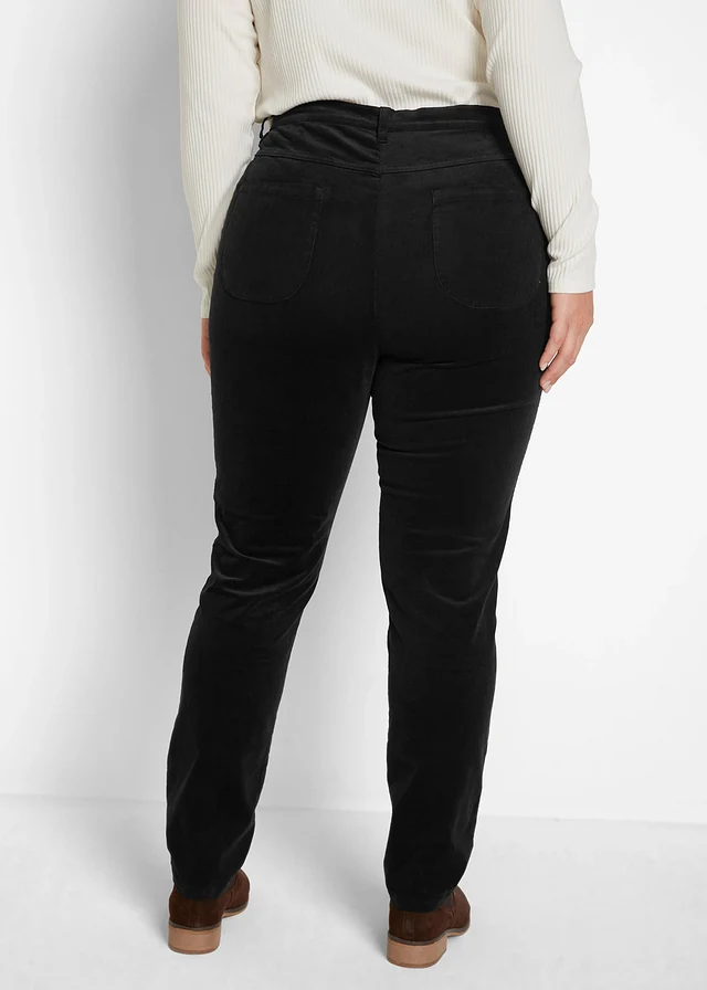 Pantalon slim en velours côtelé extensible, Couleur: noir