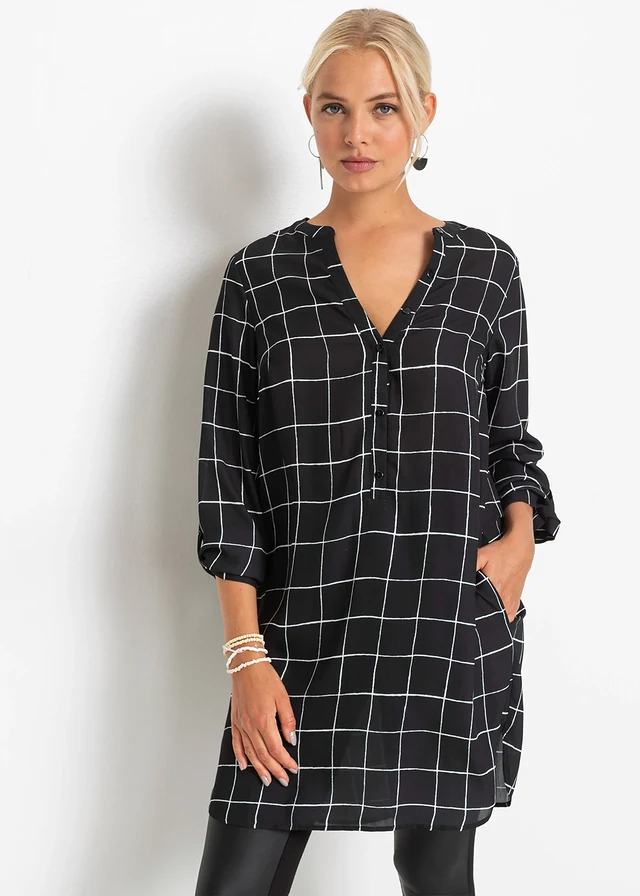 Lange blouse, Kleur: zwart-wit geruit