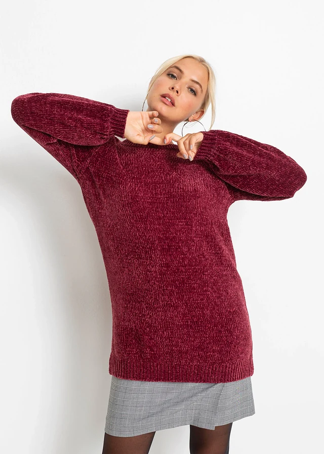 Pull long en maille chenille • rouge érable • product-page.page-title-suffix