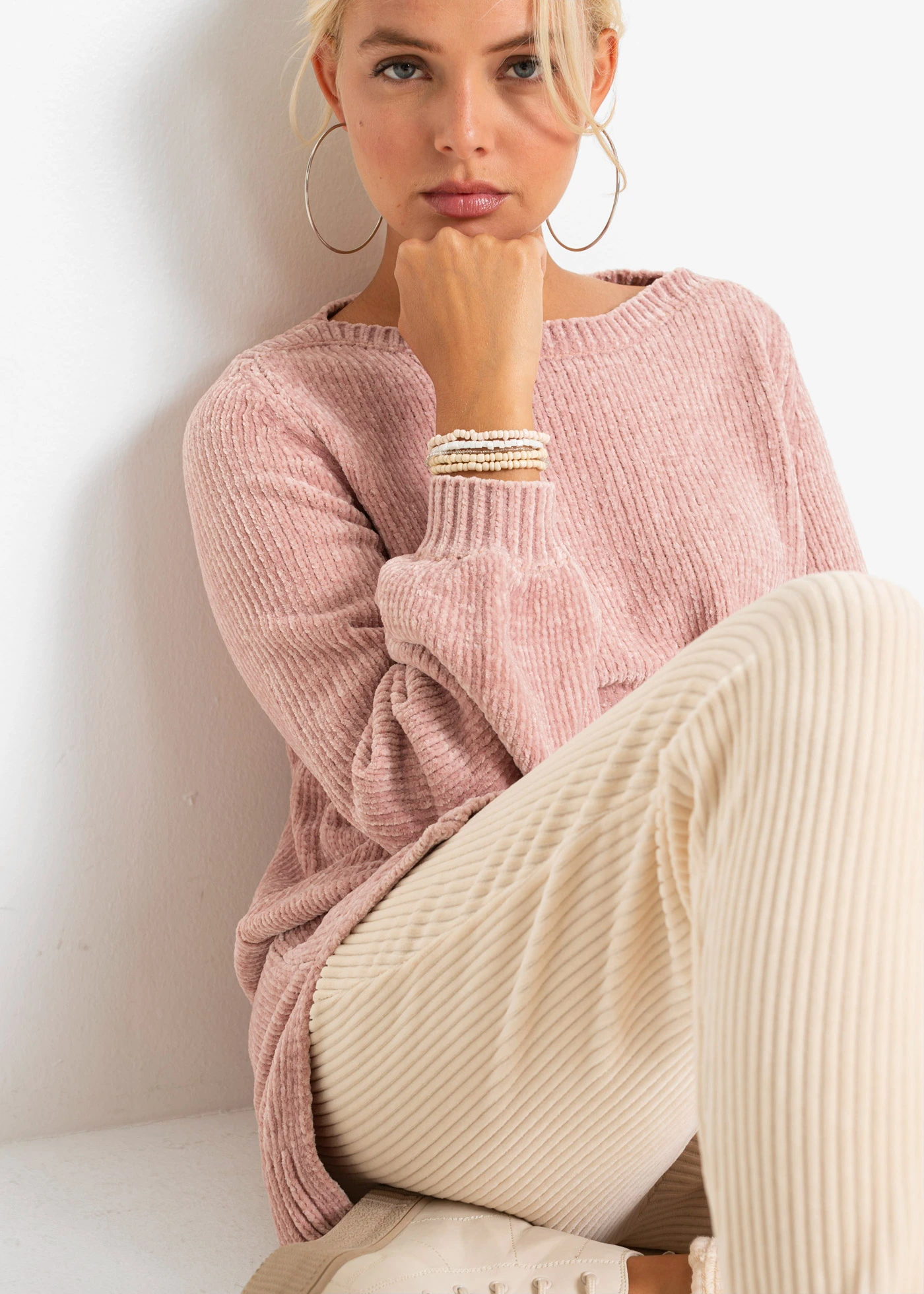 Žinylkový dlouhý svetr • vintage růžová • bonprix obchod