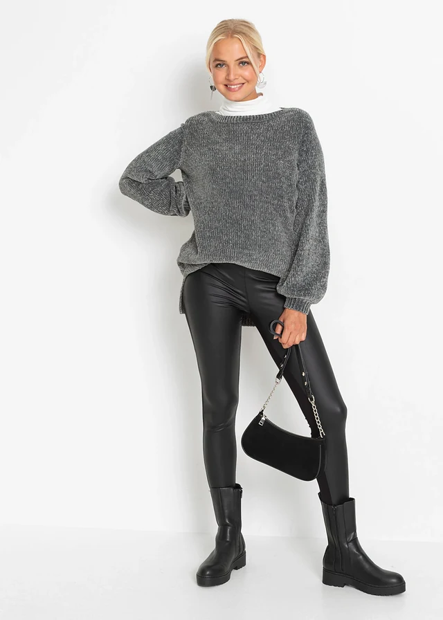 Pull long en maille chenille, Couleur: anthracite