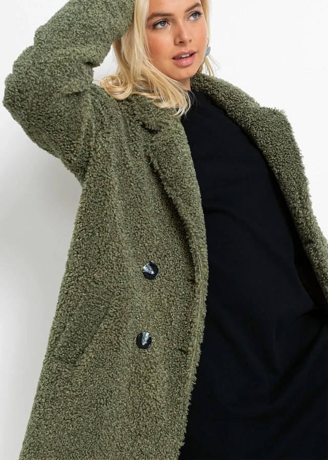 Korte oversized coat in wollen look • olijfgroen • product-page.page-title-suffix