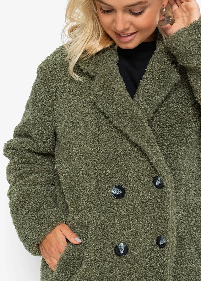 Korte oversized coat in wollen look • olijfgroen • product-page.page-title-suffix