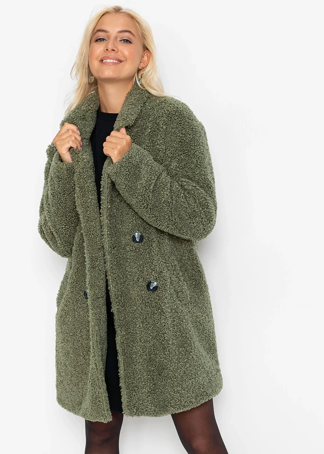 Korte oversized coat in wollen look • olijfgroen • product-page.page-title-suffix