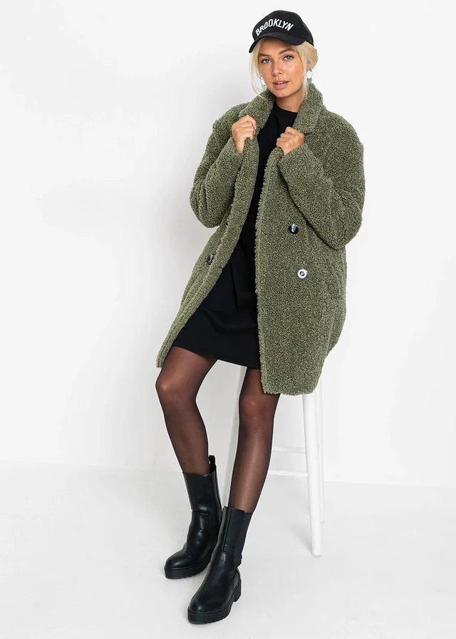 Korte oversized coat in wollen look • olijfgroen • product-page.page-title-suffix