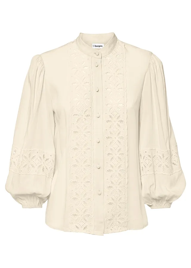 Halenka s krajkou, z měkké směsi s viskózou • přírodní bílá • bonprix obchod