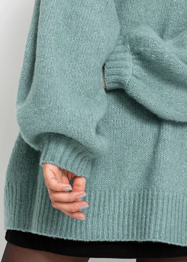 Pletený oversize kabátek • kouřově šalvějově zelená melír • bonprix obchod