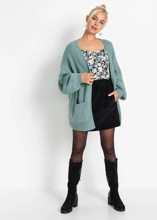 Pletený oversize kabátek • kouřově šalvějově zelená melír • bonprix obchod