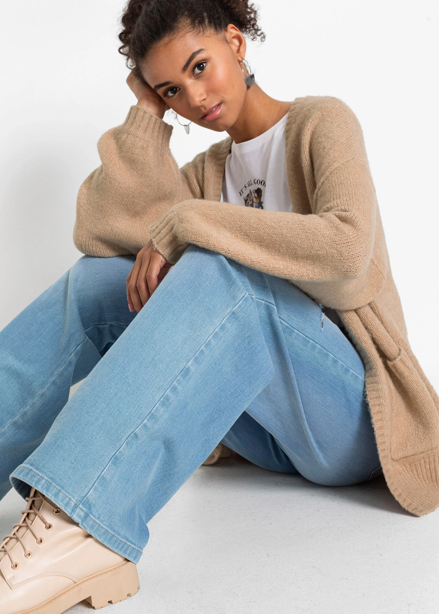 Pletený oversize kabátek • nová béžová melír • bonprix obchod