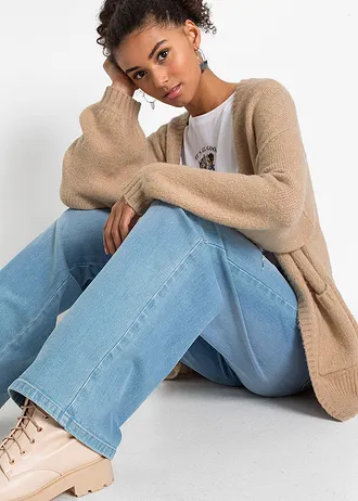 Kardigan oversize • beżowy melanż • sklep bonprix