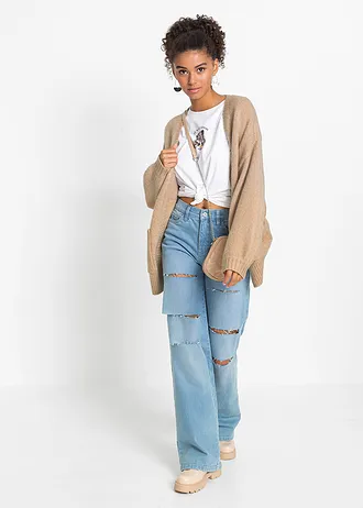 Pletený oversize kabátek • nová béžová melír • bonprix obchod