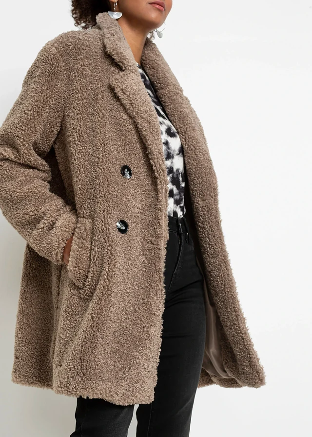 Korte oversized coat in wollen look • taupe • product-page.page-title-suffix
