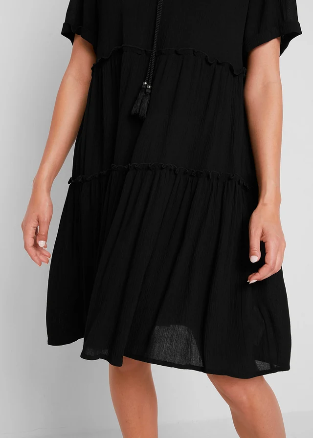 Robe en crépon de viscose, longueur genou, détail encolure • noir • product-page.page-title-suffix