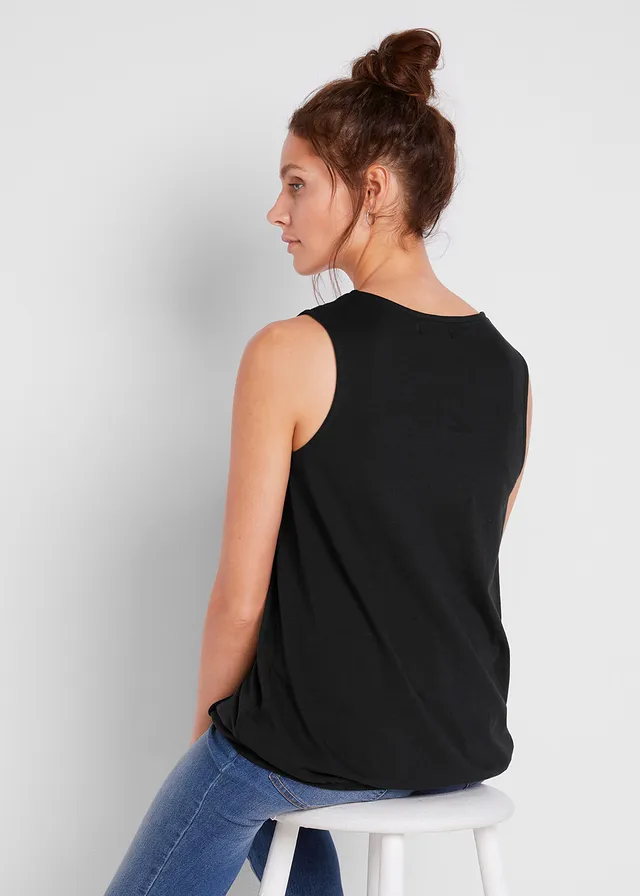 Katoenen top in wikkellook met elastiek, Kleur: zwart