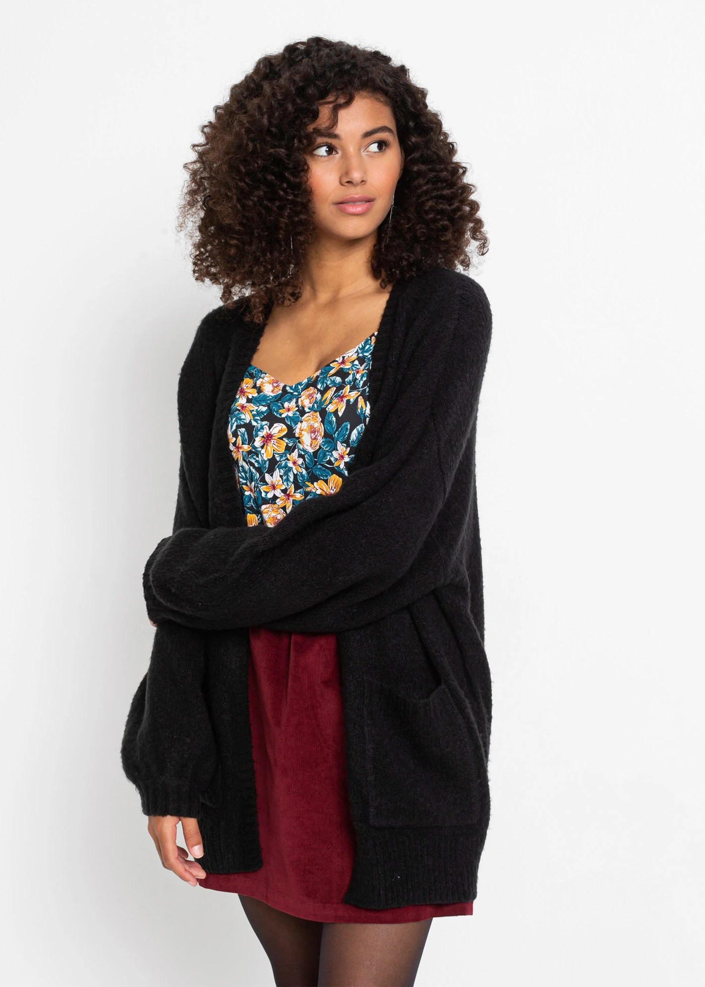 Kardigan oversize • czarny • sklep bonprix