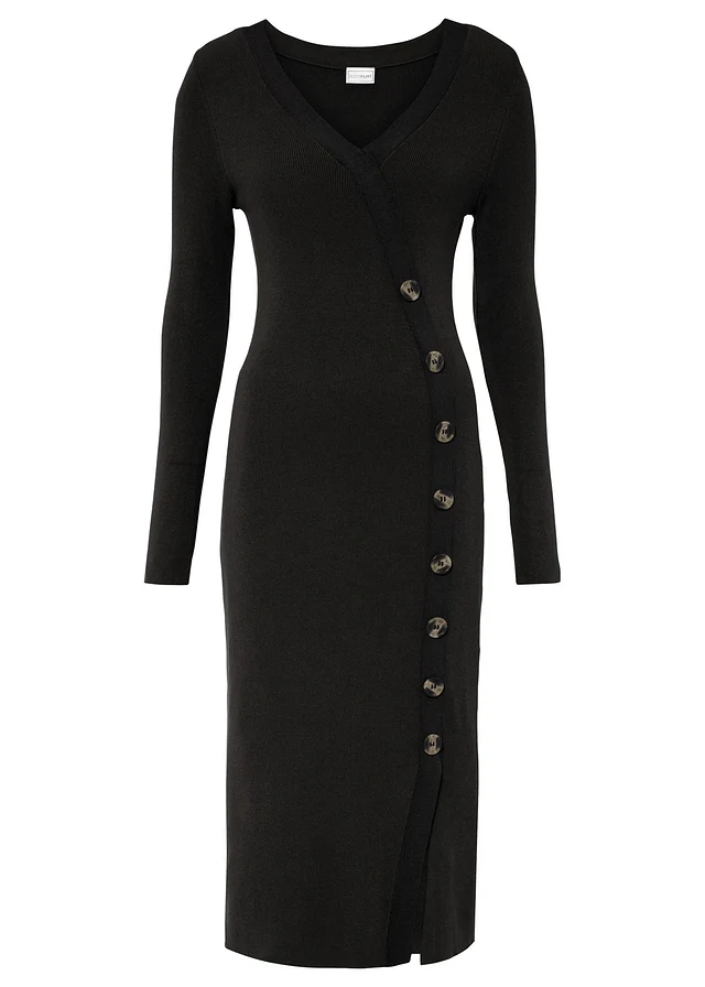 Robe en maille de viscose mélangée, Couleur: noir