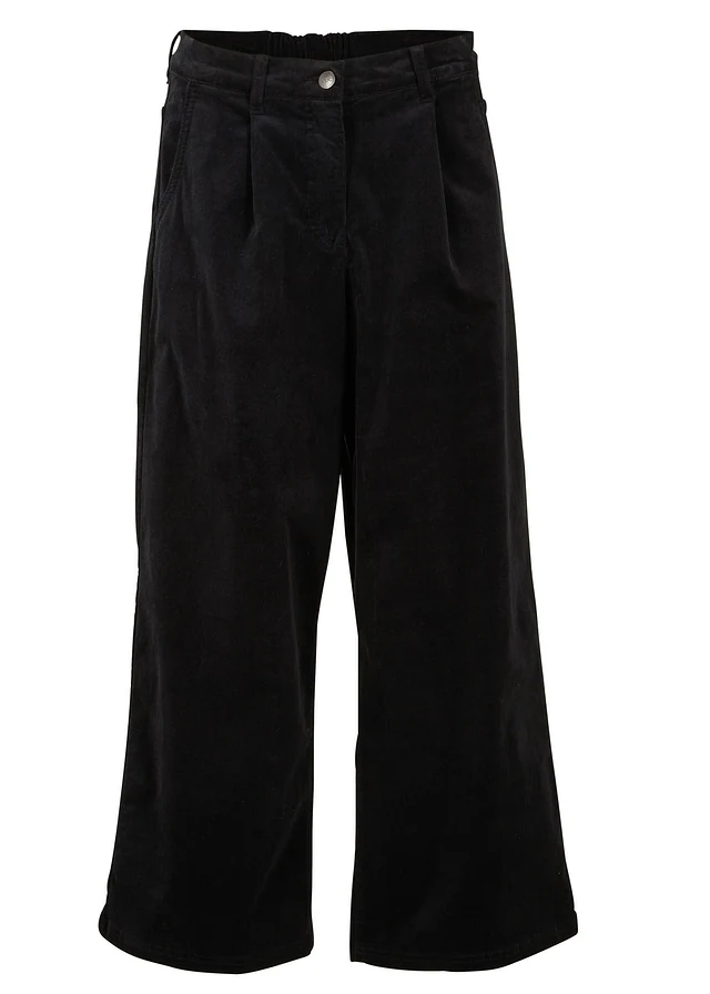 Wijde stretch corduroy culotte met high-waist comfortband, 7/8 lengte