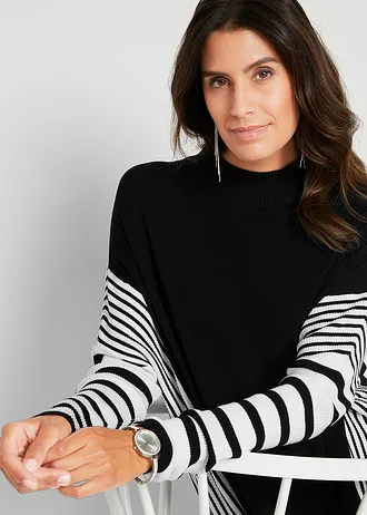 Pulover lung • negru/ecru dungat • magazin bonprix