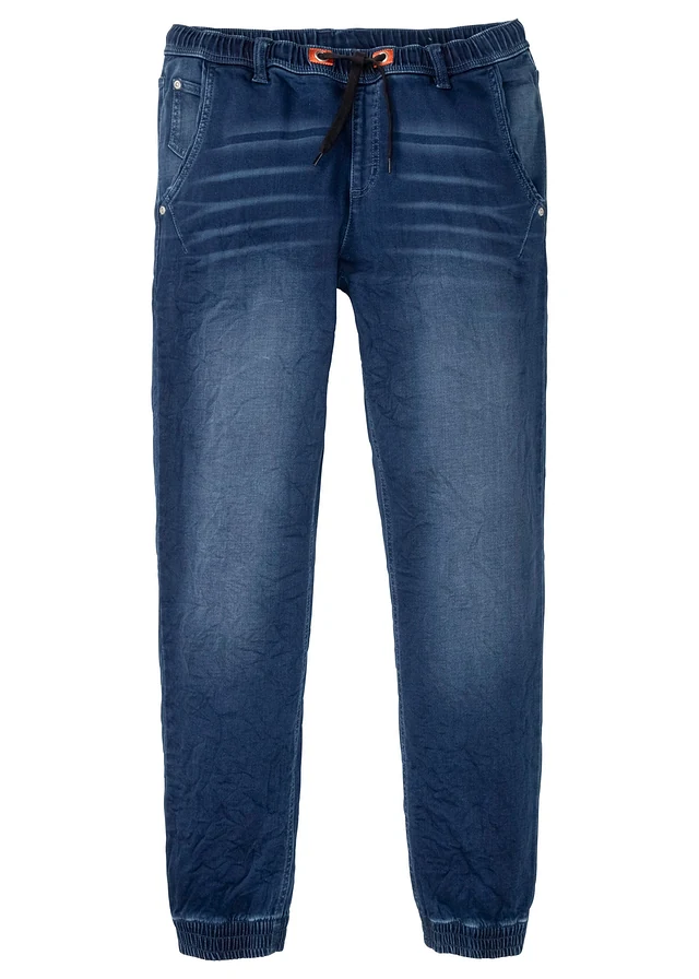 Jean jogger regular à taille extensible, droit, Couleur: bleu denim