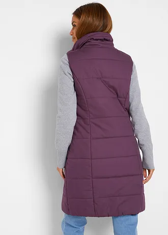 Lange bodywarmer met opstaande kraag, Kleur: vlierbes