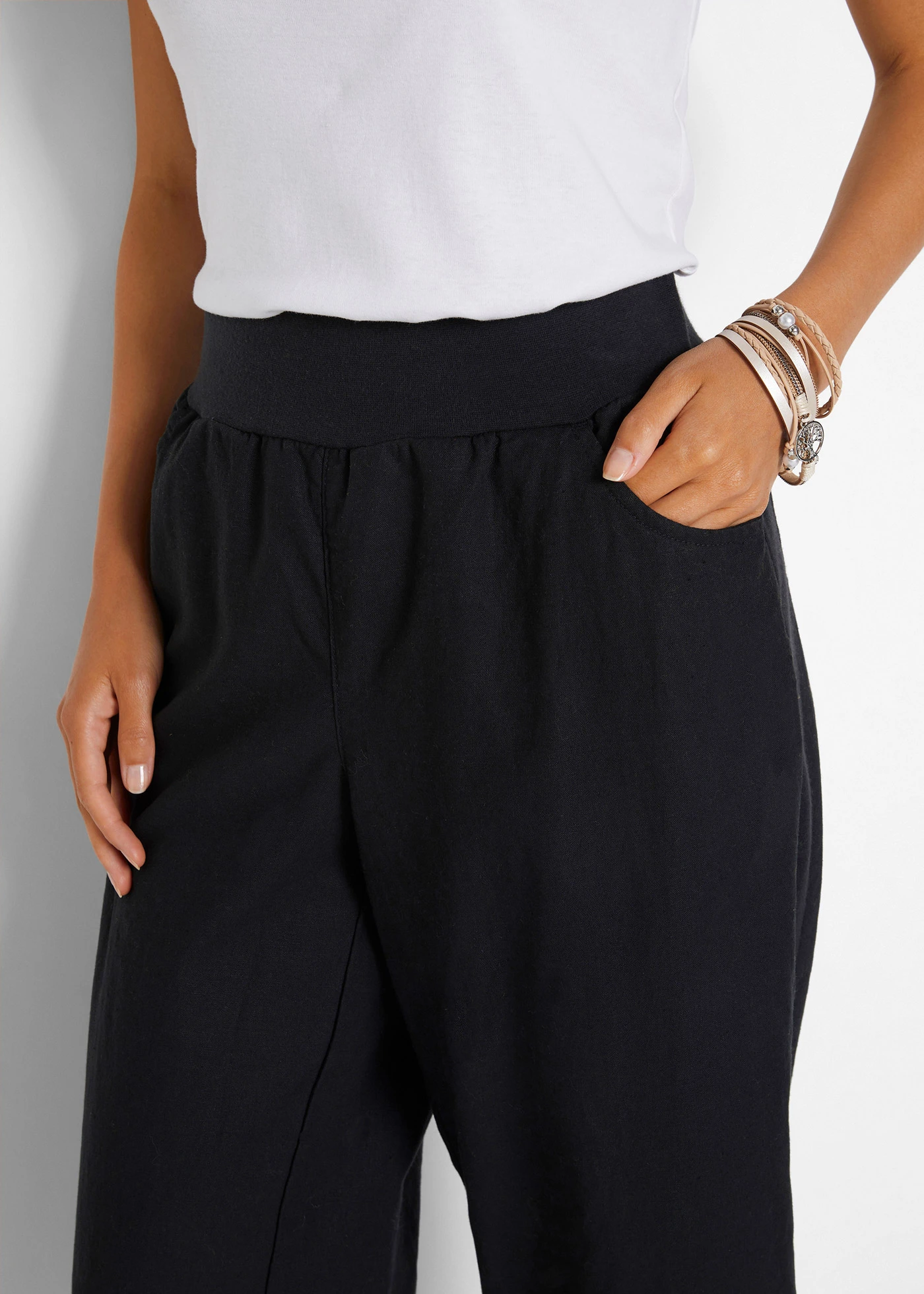 3/4 kalhoty ze směsi lnu a bavlny • černá • bonprix obchod