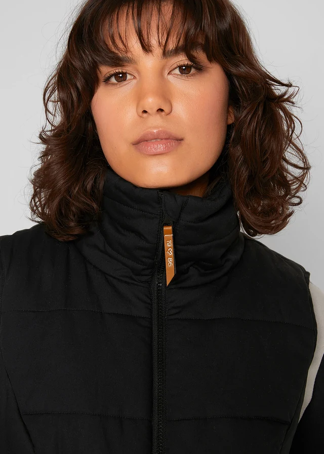 Lange bodywarmer met opstaande kraag • zwart • product-page.page-title-suffix