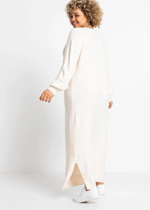 Robe midi oversize en maille, Couleur: écru chiné