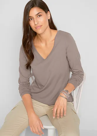 Přiléhavé triko s dlouhým rukávem (2 ks v balení), barva: hnědošedá + černá