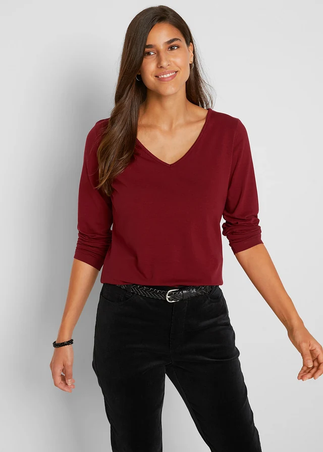Lot de 2 T-shirts manches longues près du corps • rouge rubis + gris clair chiné • product-page.page-title-suffix