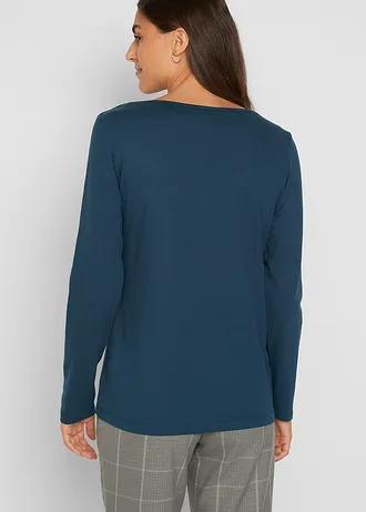 Longsleeve met V-hals (set van 2), Kleur: donkerblauw+antraciet gemêleerd