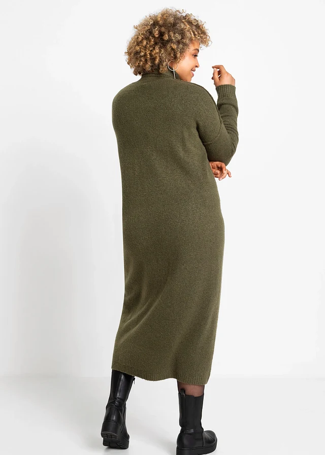 Robe en maille à col roulé, Couleur: olive foncé chiné