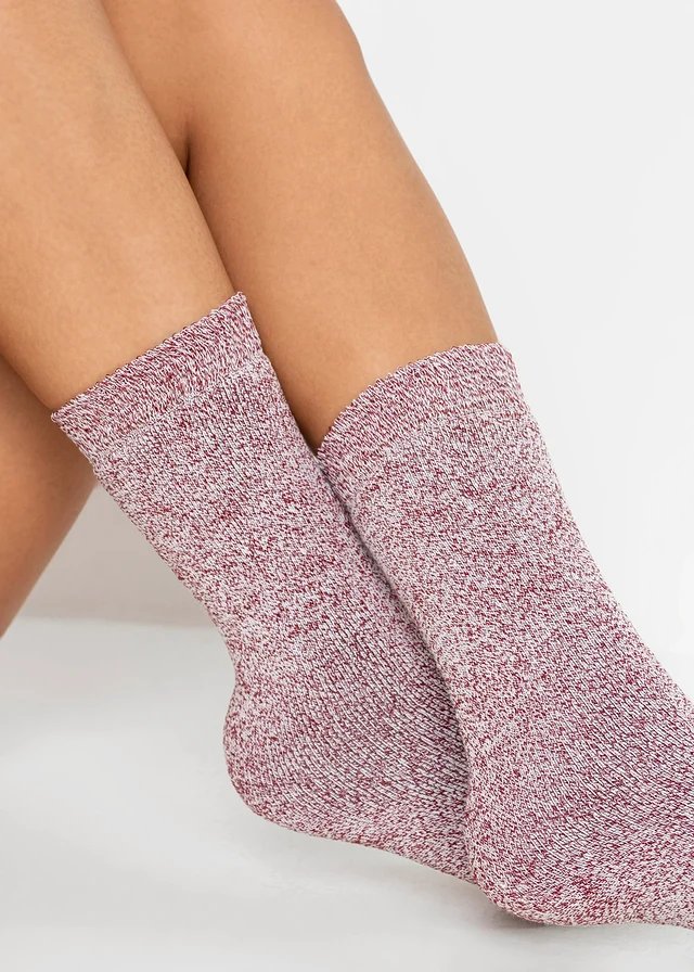 Frotté thermosokken (5 paar), Kleur: zwart-donkerrood gemêleerd