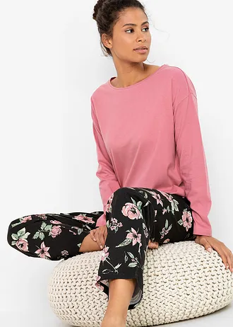 Pijama din bumbac organic 100% • roz sorbet-negru floral • magazin bonprix