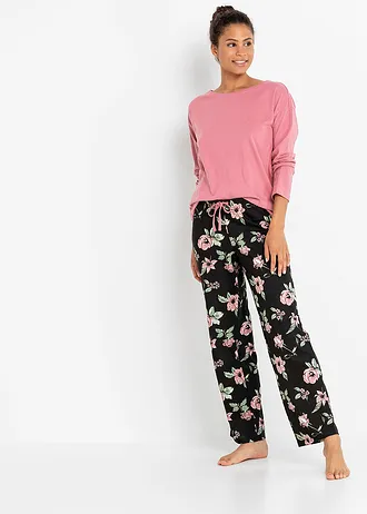 Pijama din bumbac organic 100% • roz sorbet-negru floral • magazin bonprix