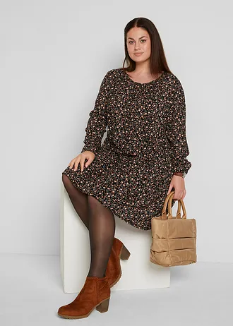 Šaty ze splývavé viskózy, barva: černá s květy