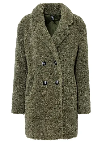 Korte oversized coat in wollen look • olijfgroen • bonprix online shop