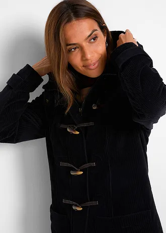 Duffle-coat en velours côtelé doublé, mi-long • noir • Boutique bonprix