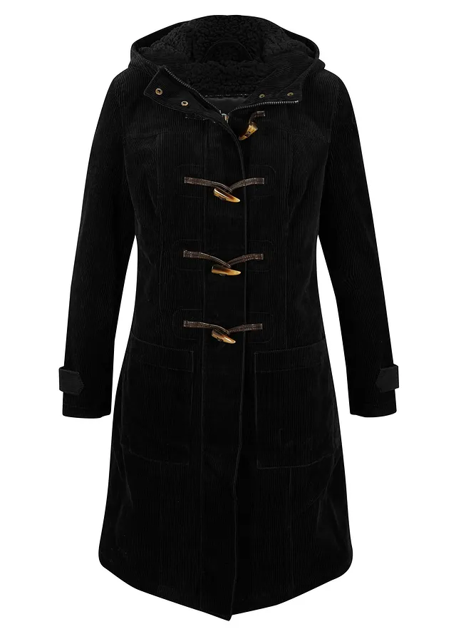 Duffle-coat en velours côtelé doublé, Couleur: noir
